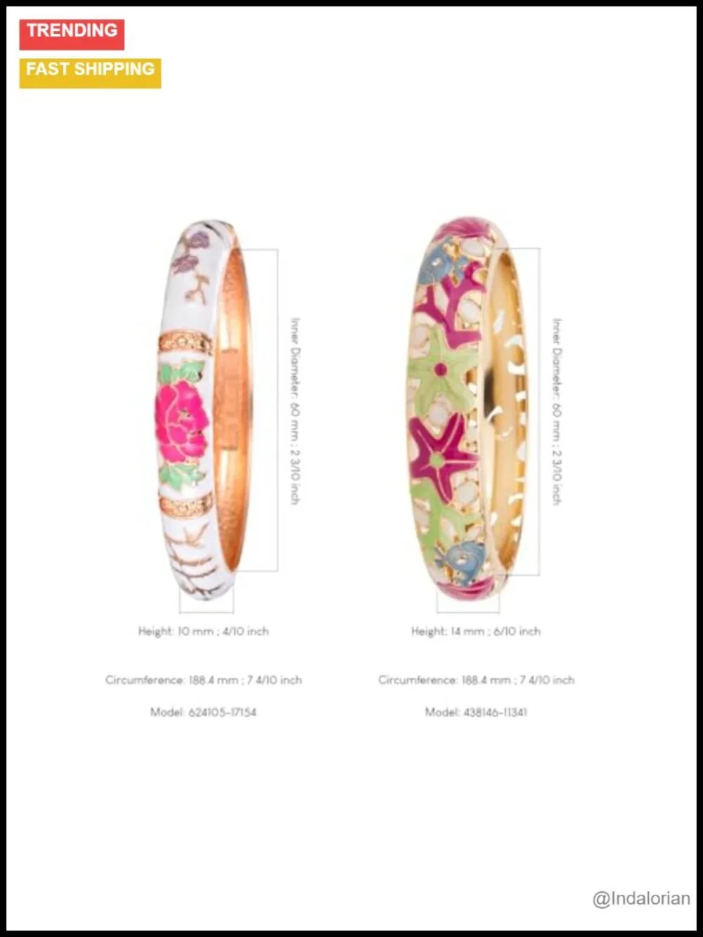 Cloisonne Enamel Cuff Bangle Bracelet Set Gold Plated Spring Hinge Floral